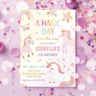 Invitation Magic Pastel Unicorn Rainbow Birthday Party