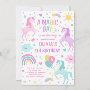 Invitation Magic Pastel Unicorn Rainbow Birthday Party