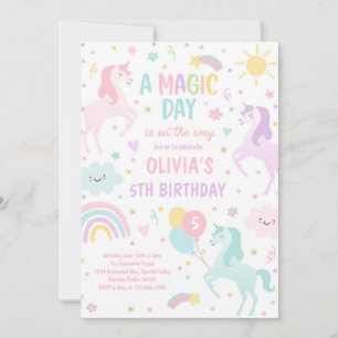 Invitation Magic Pastel Unicorn Rainbow Birthday Party