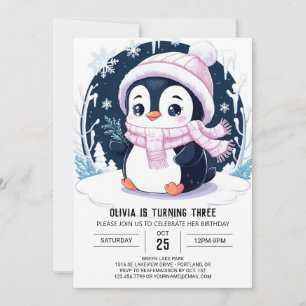 Invitation Magic Pretty Penguin Digital Anniversaire