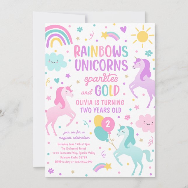 Invitation Magic Rainbow Pastel Unicorn fête d'anniversaire (Devant)