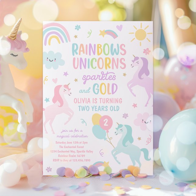 Invitation Magic Rainbow Pastel Unicorn fête d'anniversaire (Créateur téléchargé)