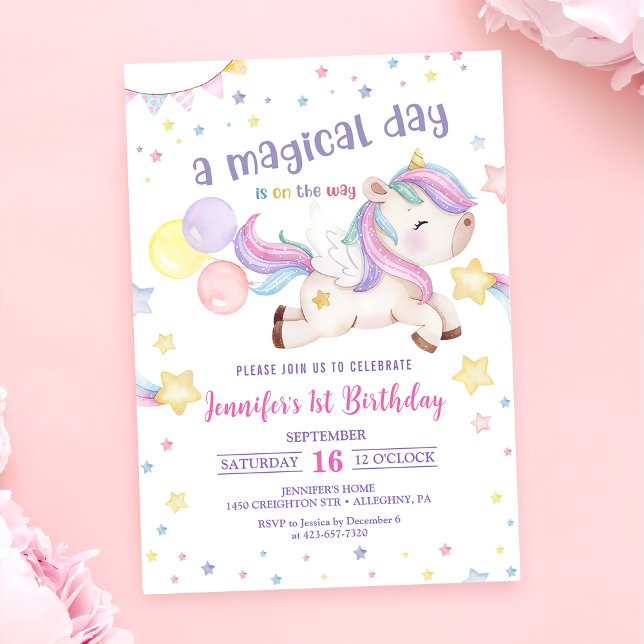 Invitation Magic Rainbow Unicorn 1er anniversaire (Créateur téléchargé)