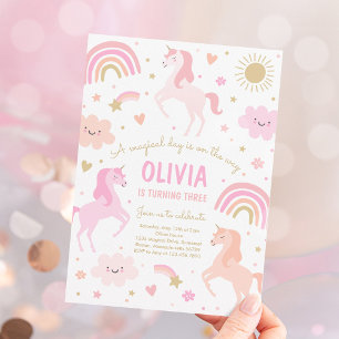 Invitation Magic Rainbow Unicorn Pink Pastel fête d'anniversa