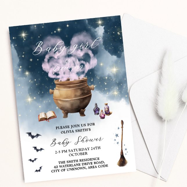 Invitation Magic sorcière Cauldron Baby Girl Brassage Baby sh (Créateur téléchargé)