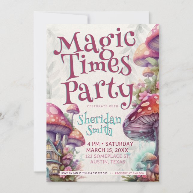 Invitation Magic Times Party Quirky Fungi Imaginaire de champ (Devant)