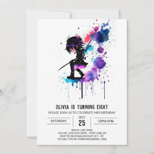 Invitation Magic Warrior Ninja Digital Girl Birthday