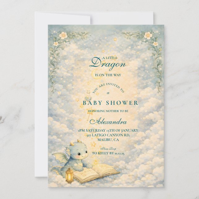 Invitation Magical Baby Dragon Story Baby Shower (Devant)