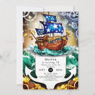 Invitation Magical Children's Adventure Pirate Ship Anniversa