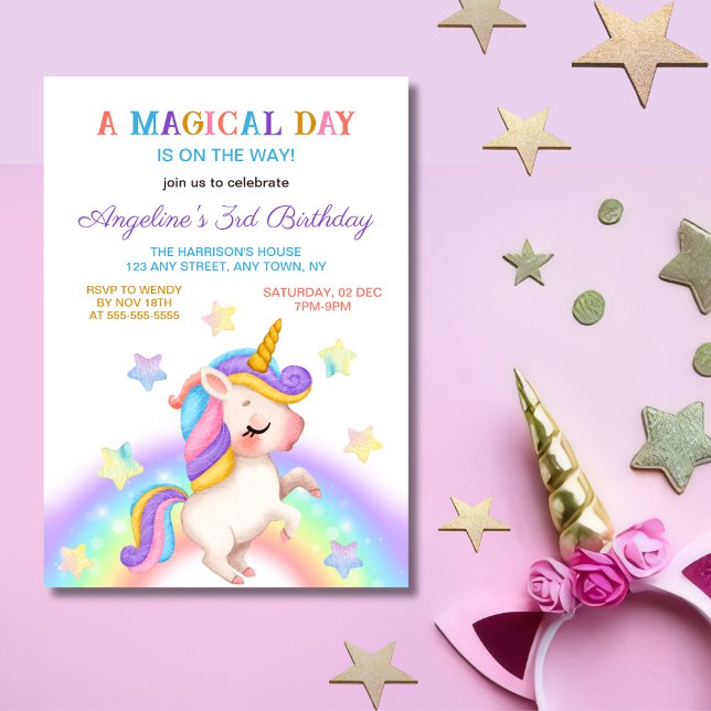 Invitation Magical Day Rainbow Stars Unicorn Birthday  (Créateur téléchargé)