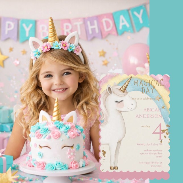 Invitation Magical Day Unicorn Rainbow Girl Birthday Party II (Créateur téléchargé)