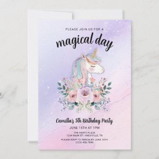Invitation Magical Day Unicorns and Flowers Birthday Party