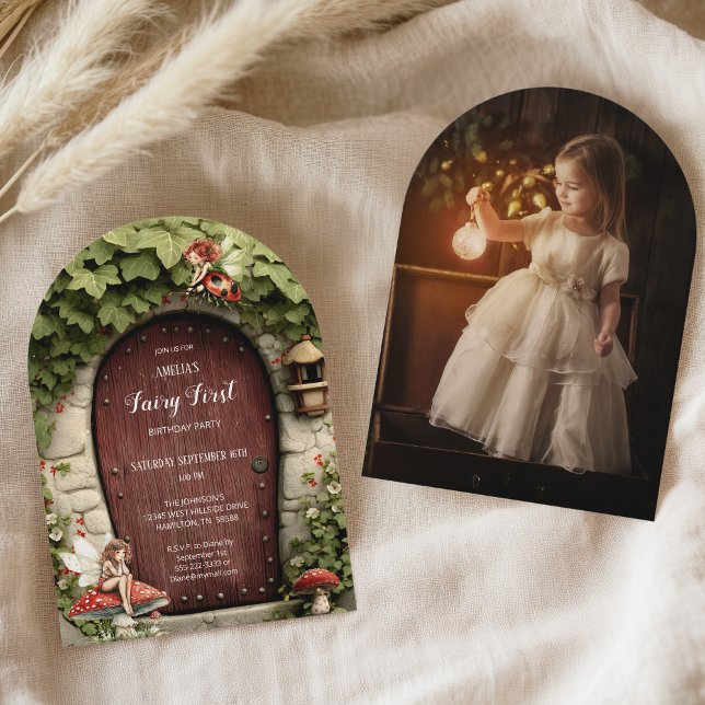 Invitation Magical Fairy First Birthday Photo Birthday (Magical Fairy First Birthday Photo Birthday Invitation Front and Back with Custom Photo)