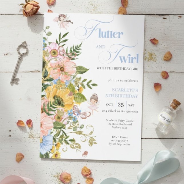 Invitation Magical Fairy Floral Garden Pixie Girls Birthday  (Créateur téléchargé)