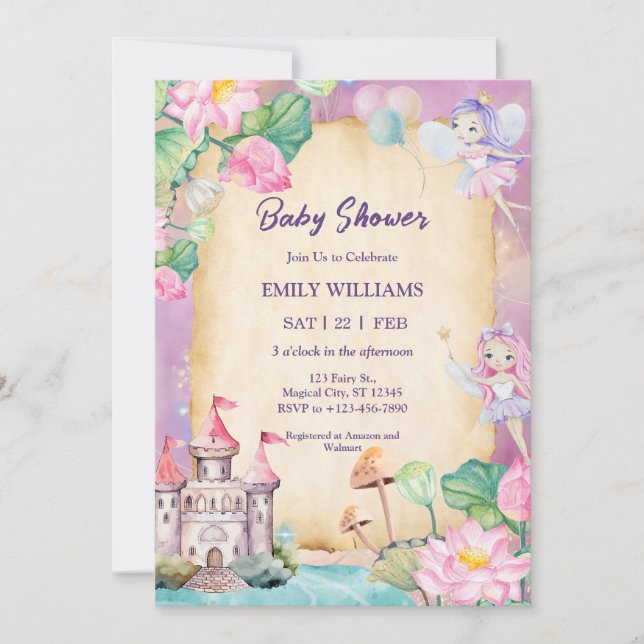 Invitation Magical Fairy Garden Princess Castle Baby Shower (Devant)