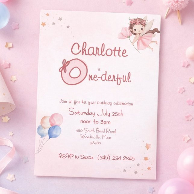 Invitation Magical Fairy One-derful Blush Girls 1st Birthday (Créateur téléchargé)