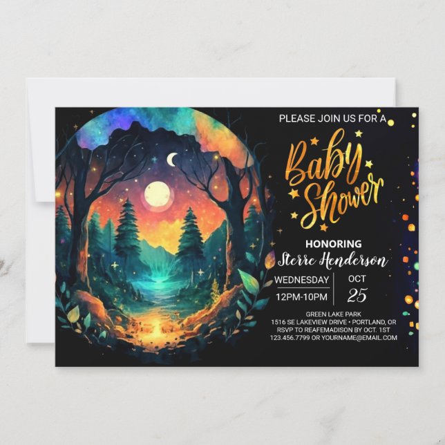 Invitation Magical Into the Woods Timberland Baby shower (Devant)