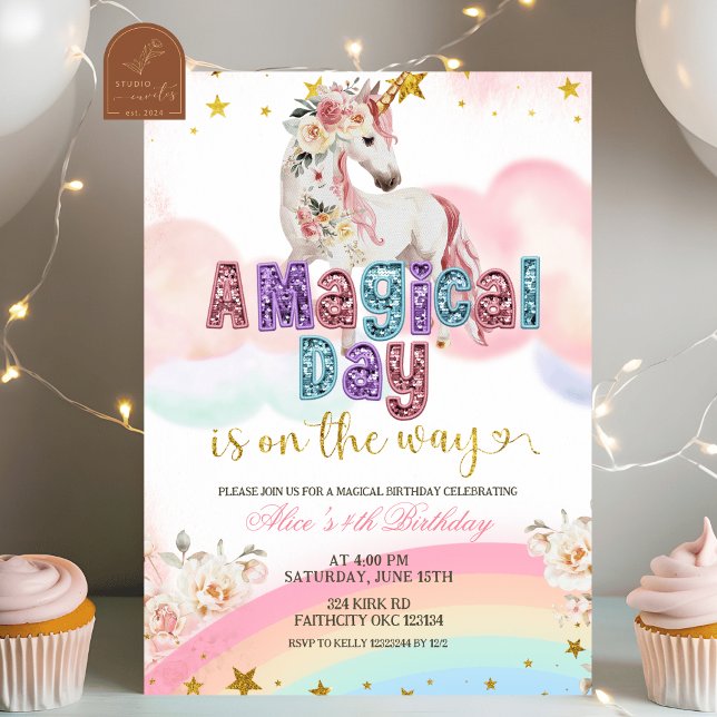 Invitation Magical Licorne Magical Day est en route anniversa (Créateur téléchargé)