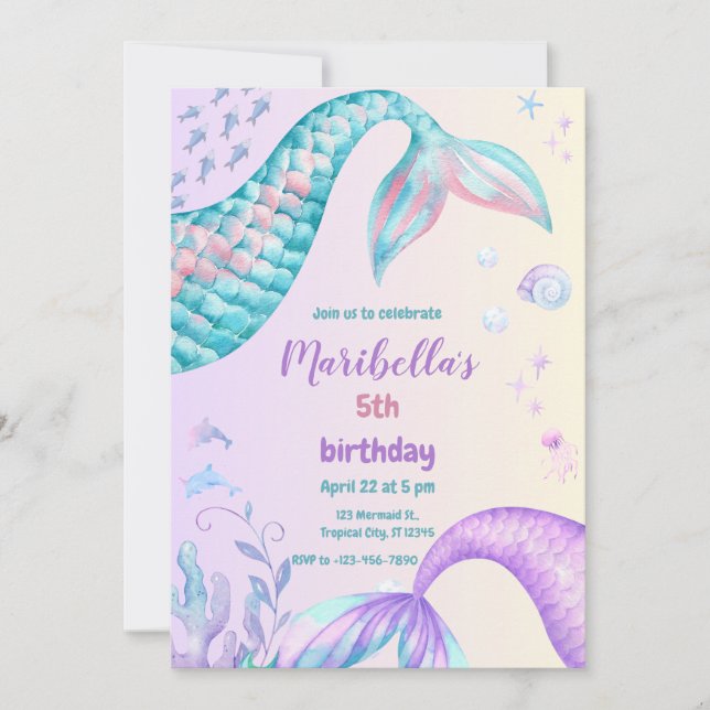 Invitation Magical Mermaid Tail Under The Sea Birthday Party (Devant)