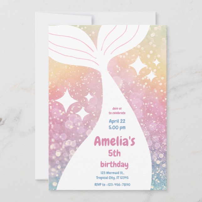 Invitation Magical Mermaid Tail Under The Sea Birthday Party (Devant)