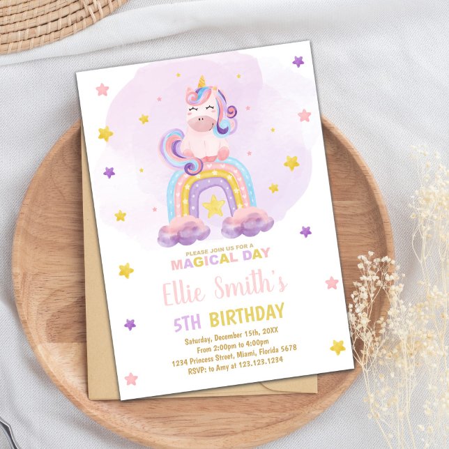 Invitation Magical Pastel Party for Girls (Watercolor Rainbow Unicorn Birthday Invitations)