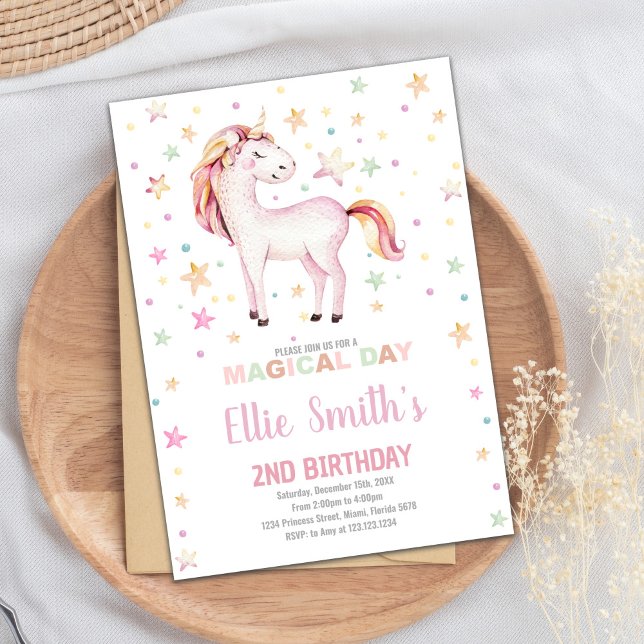 Invitation Magical Pastel Party Thème pour les filles (Star Unicorn Birthday Invitations)