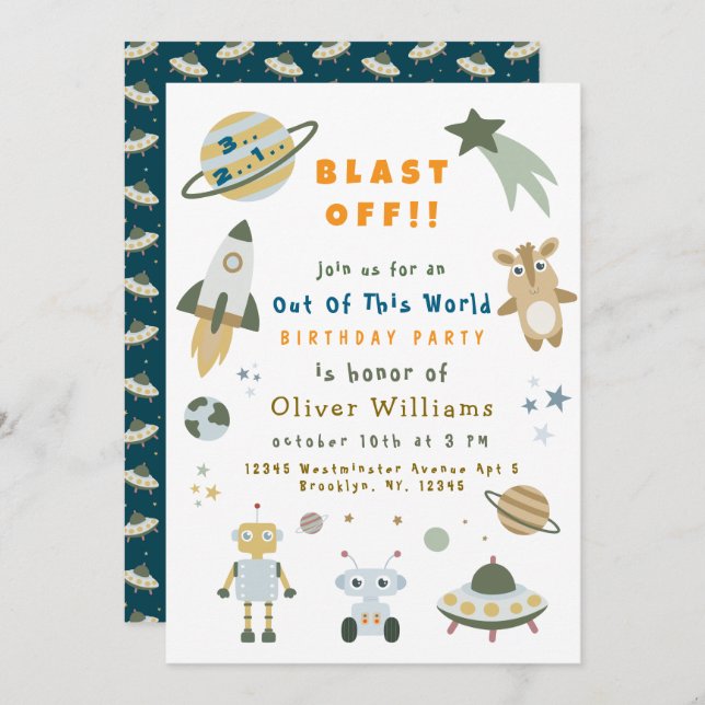 Invitation Magical Personalized Space Birthday Party Invite (Devant / Derrière)
