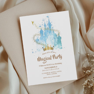 Invitation Magical Princess Castle Crown Girls Anniversaire