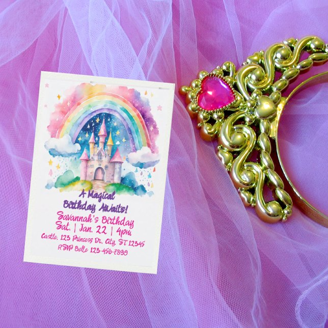 Invitation Magical Rainbow Watercolor Fantasy Castle Birthday (Créateur téléchargé)