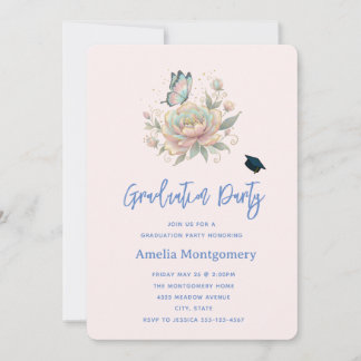 Invitation Magical Rose and Butterfly Pastel Color Graduation