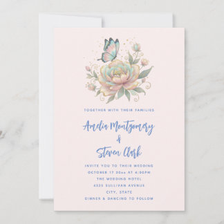 Invitation Magical Rose and Butterfly Pastel Colors Wedding