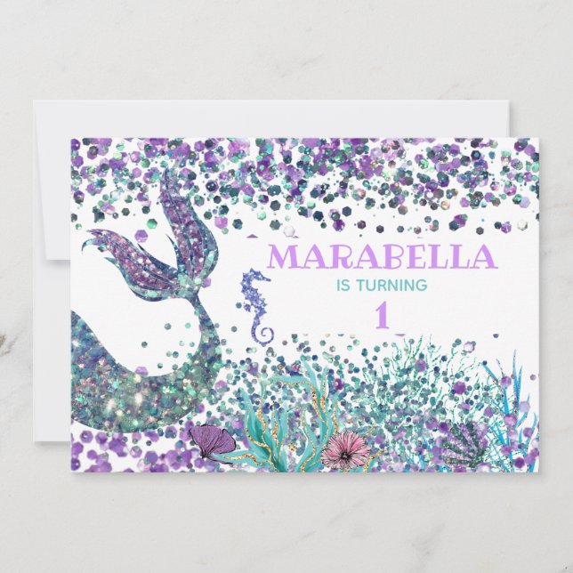 Invitation *~* Magical Sea Horse Mermaid's Tail Anniversaire  (Devant)