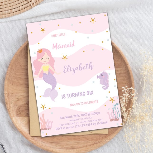 Invitation Magical Under the Sea Party for Girls (Mermaid Pink Birthday Invitations)