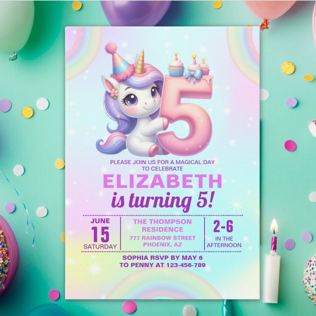 Invitation Magical Unicorn 5th Birthday – Rainbow theme (Créateur téléchargé)