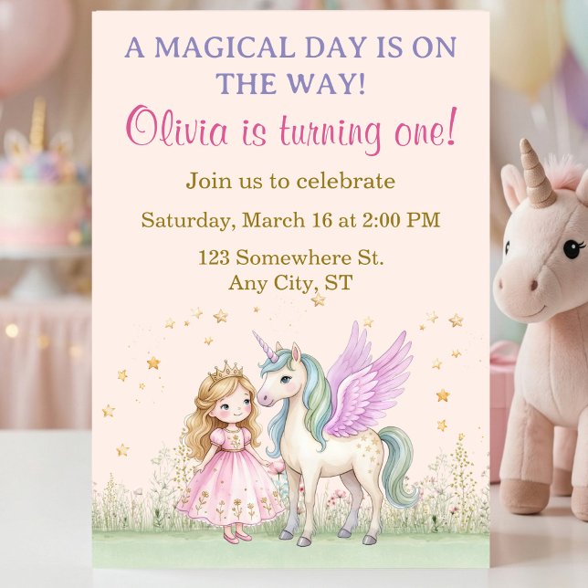Invitation Magical Unicorn and Princess Birthday (Magical Unicorn and Princess Birthday Invitation)