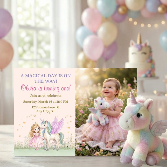 Invitation Magical Unicorn and Princess Photo Birthday (Magical Unicorn and Princess Photo Birthday Invitation)
