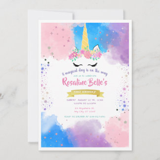 Invitation Magical Unicorn Gold Birthday Party for Girl
