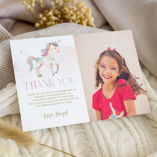 Invitation Magical Unicorn Thank You Card With Photo