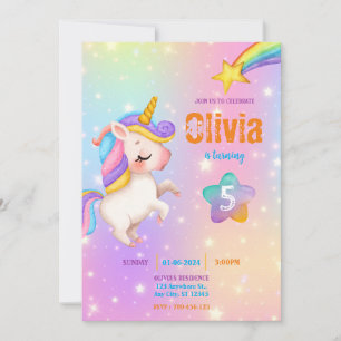 Invitation Magical Unicorns Purple Birthday Party 