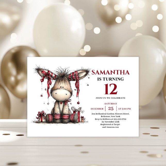 Invitation Magical whimsical animals donkey kids birthday (Magical whimsical animals look kids birthday invitation

)