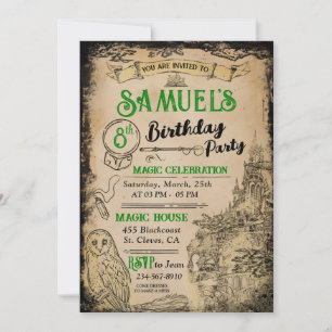 Invitation Magicien Green Anniversaire Party