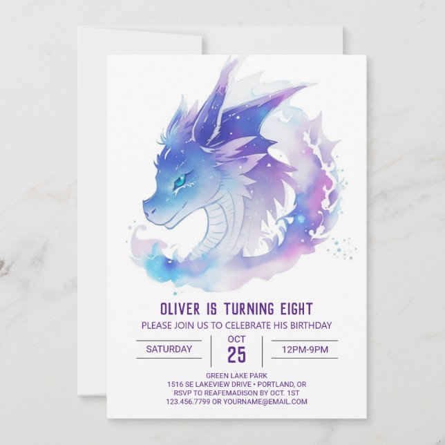 Invitation Magie céleste avec Baby Dragon Anniversaire (Devant)