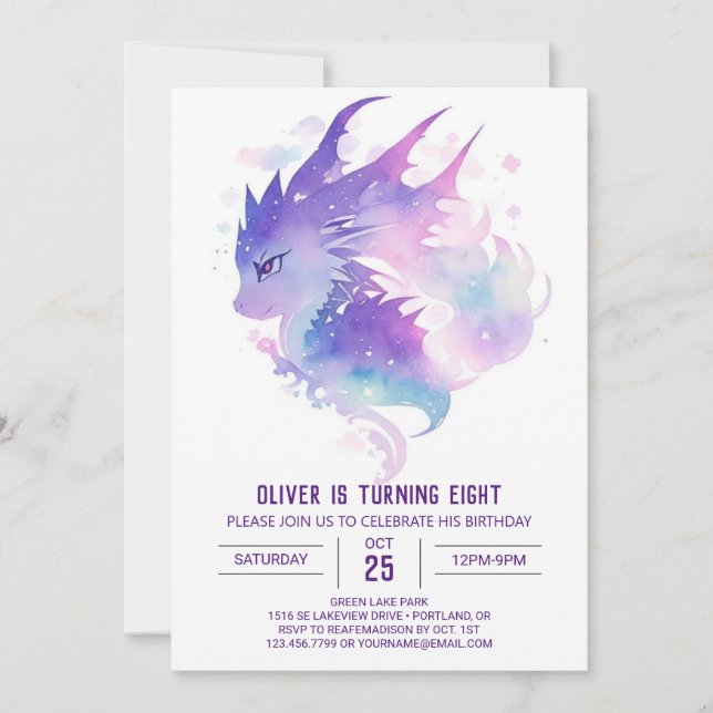 Invitation Magie du dragon cosmique pour l'anniversaire (Devant)