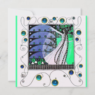 Invitation MAGIE DU PRINTEMPS bleu marine turquoise noir