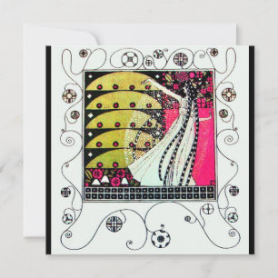 Invitation MAGIE DU PRINTEMPS, Fuchsia,Vert Jaune,Noir