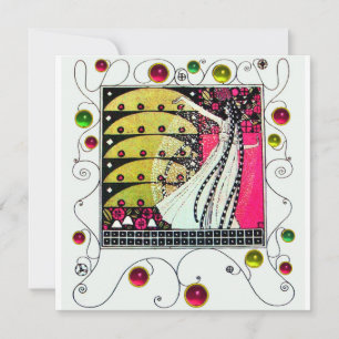 Invitation MAGIE DU PRINTEMPS, Fuchsia,Vert Jaune,Noir
