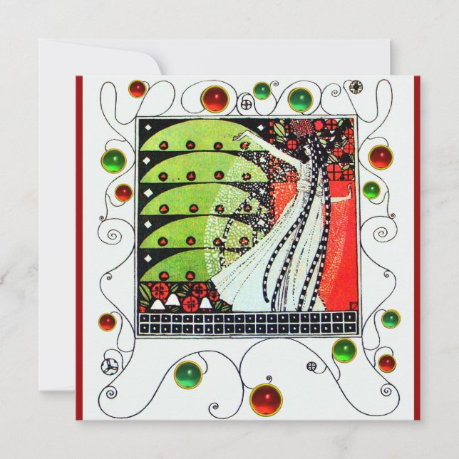 Invitation MAGIE DU PRINTEMPS rouge noir blanc vert brillant (Devant)