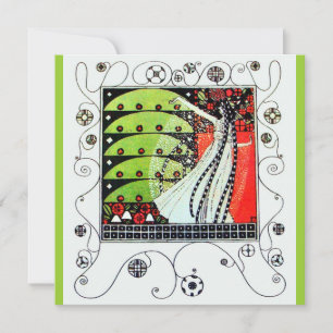 Invitation MAGIE DU PRINTEMPS ,rouge noir blanc vert brillant