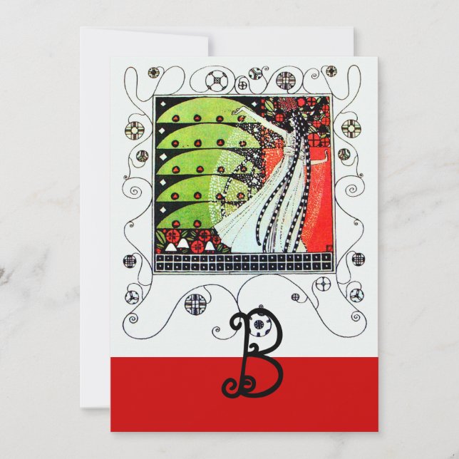 Invitation MAGIE DU PRINTEMPS ,rouge noir blanc vert brillant (Devant)