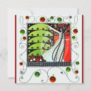 Invitation MAGIE DU PRINTEMPS rouge noir blanc vert vif